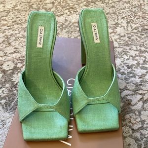 Gia Borghini Rosie linen mule heel; light giada; size 6.5 (36.5); worn once